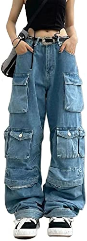Women's Baggy Cargo Pants Y2K Clothing Multi-Pocket Relaxed Fit Jeans Fairy Grunge Clothes Alt Em... | Amazon (US)