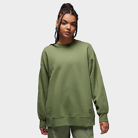 Jordan Women's Flight Fleece Crewneck Sweatshirt in Green/Sky J Light Olive Size Large Cotton/Polyester/Fleece | Finish Line (US)