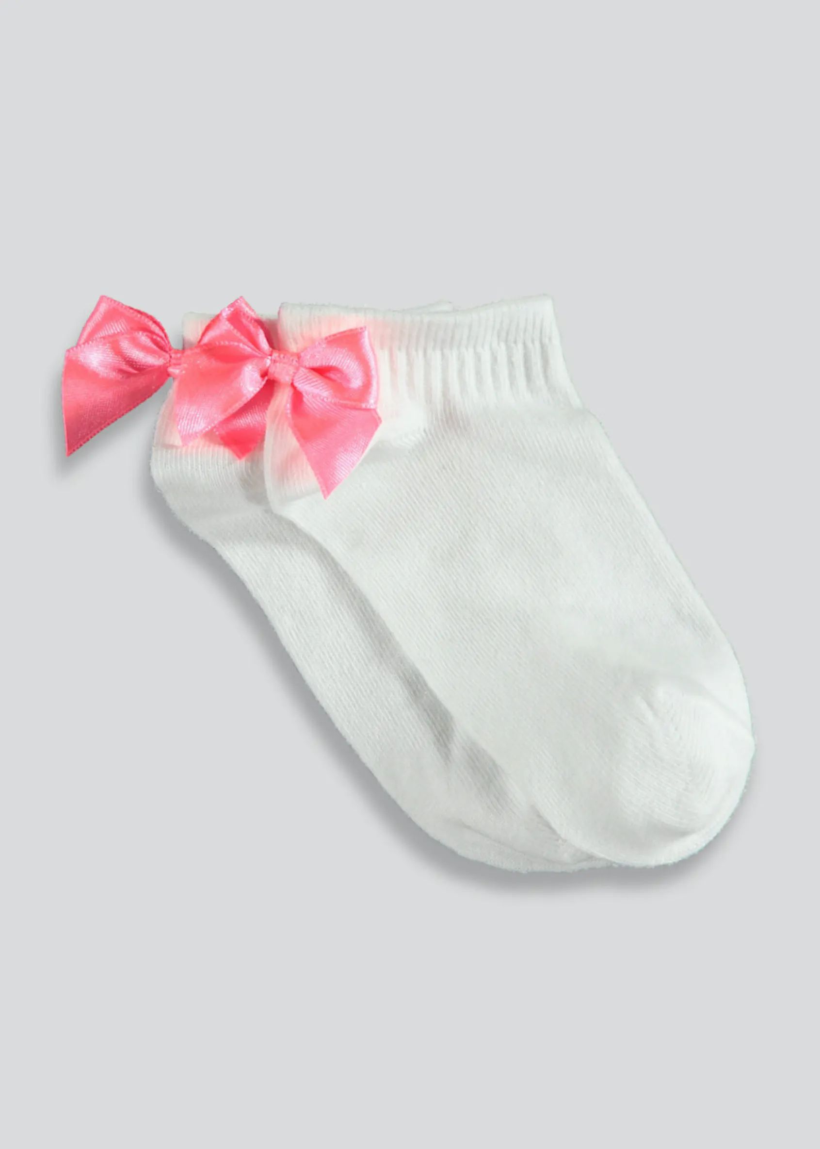 Girls 2 Pack Neon Bow Trainer Socks (Younger 6-Older 5.5) – White | Matalan (UK)