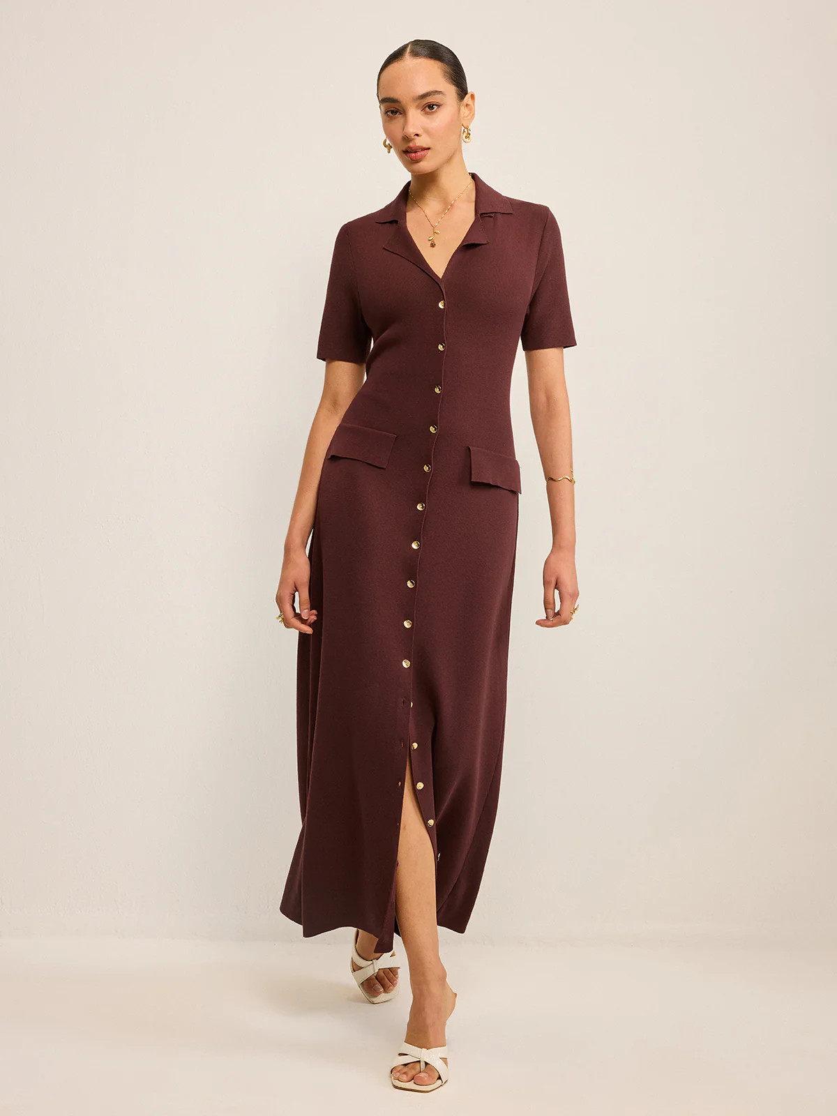 Pocketed Button-Front Maxi Dress | Commense