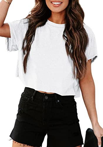 Tankaneo Women Short Sleeve Cropped T-Shirts Crew Neck Loose Crop Tops Summer Casual Drop Shoulde... | Amazon (US)