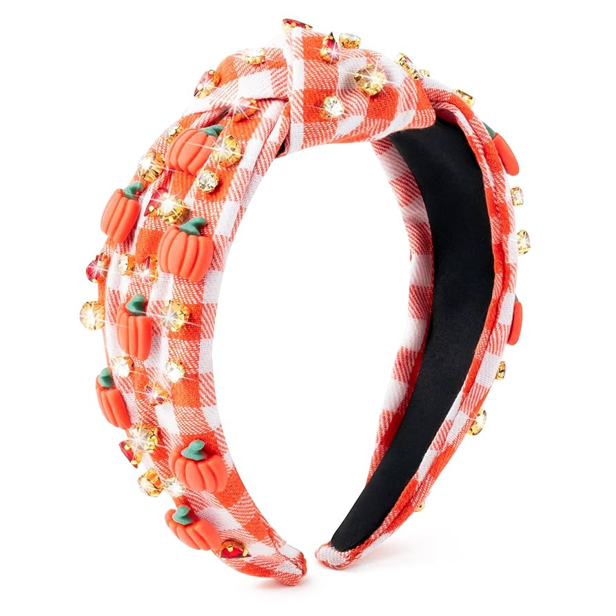 PANTIDE Thanksgiving Fall Jeweled Knotted Headband - Pumpkin Rhinestone Crystal Embellished Headb... | Amazon (US)