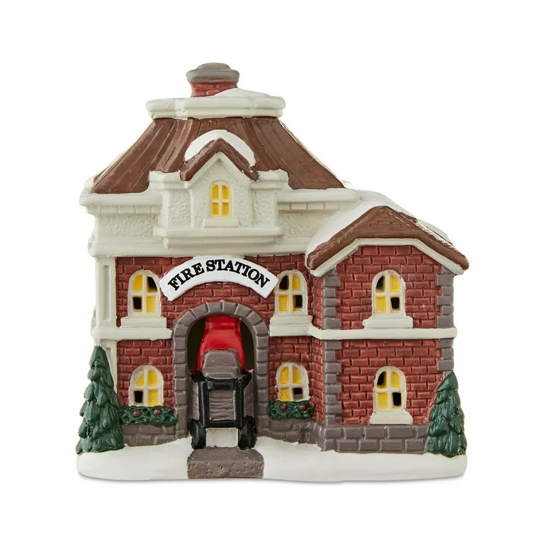 Porcelain Fire Station Christmas Village Building, Multicolor, 3.93", by Holiday Time | Walmart (US)