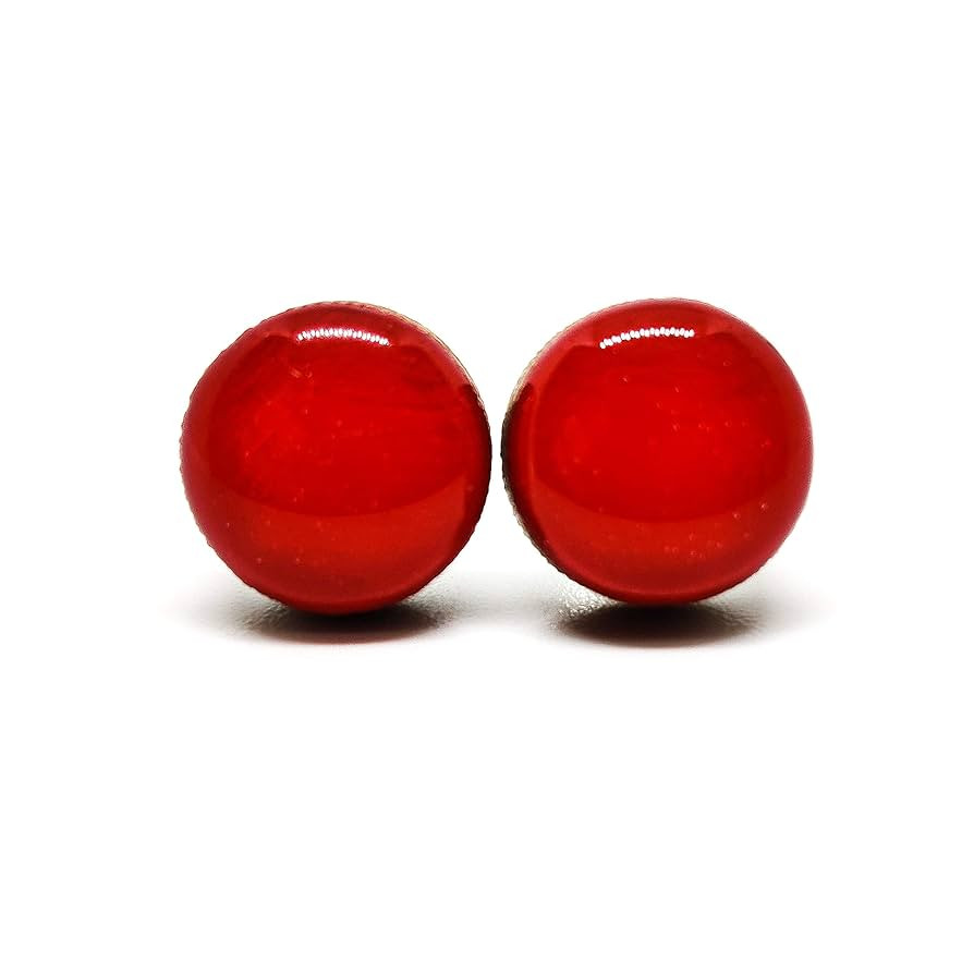 Stud Earrings, Lipstick Red, 10 mm, Dot Studs, Handmade, Stainless Steel Posts for Sensitive Ears | Amazon (US)