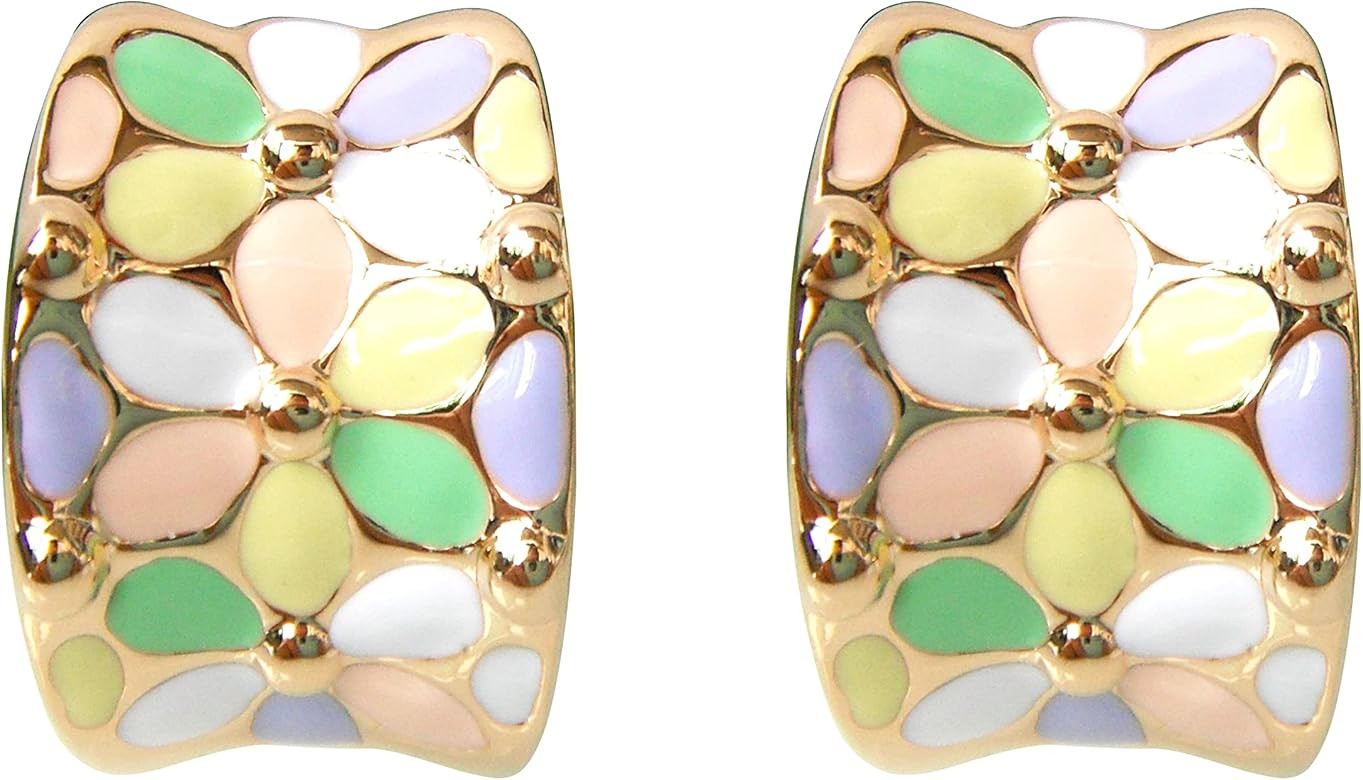 Navachi 18k Gold Plated Square Rainbow Colorful Enamel Leaves Flower Omega Back Earrings | Amazon (US)