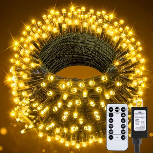 Christmas Tree Lights Outdoor, 205Ft 600 LED Twinkle Fairy Lights String Lights with 8 Light Modes for Christmas LED Garland Wreath Wedding Indoor Holiday Decorations with Dark Green Wire, Warm White | Amazon (US)