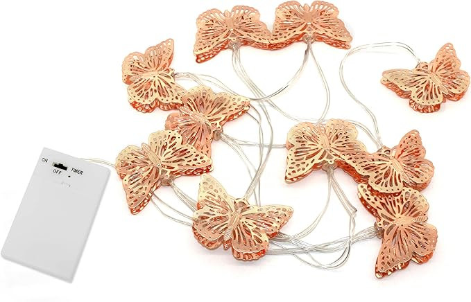 CVHOMEDECO. Rose Gold Metal Butterfly LED String Lights Battery Operated with Timer for Home Wedd... | Amazon (US)