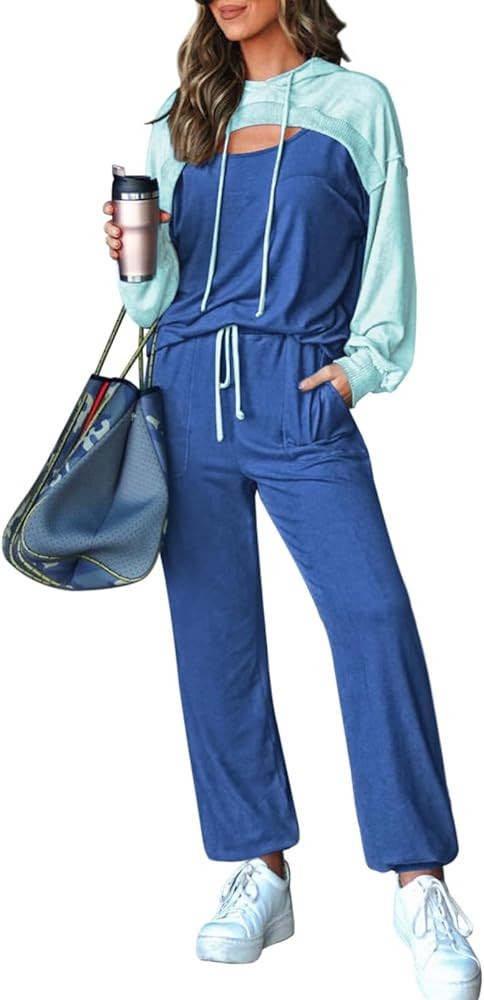 Pink Queen Womens 2 Piece Sweatsuit Outfits Long Sleeve Cutout Hoodies and Drawstring Pants Track... | Amazon (US)