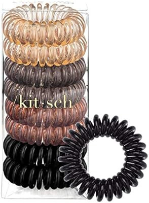 Kitsch Spiral Hair Ties, Coil Hair Ties, Phone Cord Hair Ties, Hair Coils - 8 Pcs, Brunette | Amazon (US)