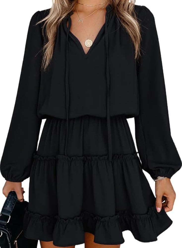 Dokotoo Womens 2023 Split V Neck Ruffle Chiffon Elegant Mini Short Skirt Dresses | Amazon (US)