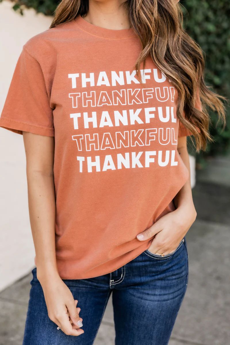 Thankful Block Graphic Burnt Orange Tee | The Pink Lily Boutique