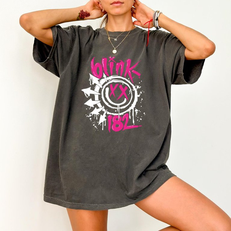 Comfort Colors Blink 182 T-shirt, Smile Face shirt, Vintage Rock Tee,Pepper Color,Size L | Walmart (US)