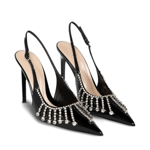 NSZPD Elegant Rhinestone Slingback Stiletto Heels for Women - 4" Comfort Fit Pointed Toe Pumps for Weddings, Parties & Special Occasions Black | Amazon (US)