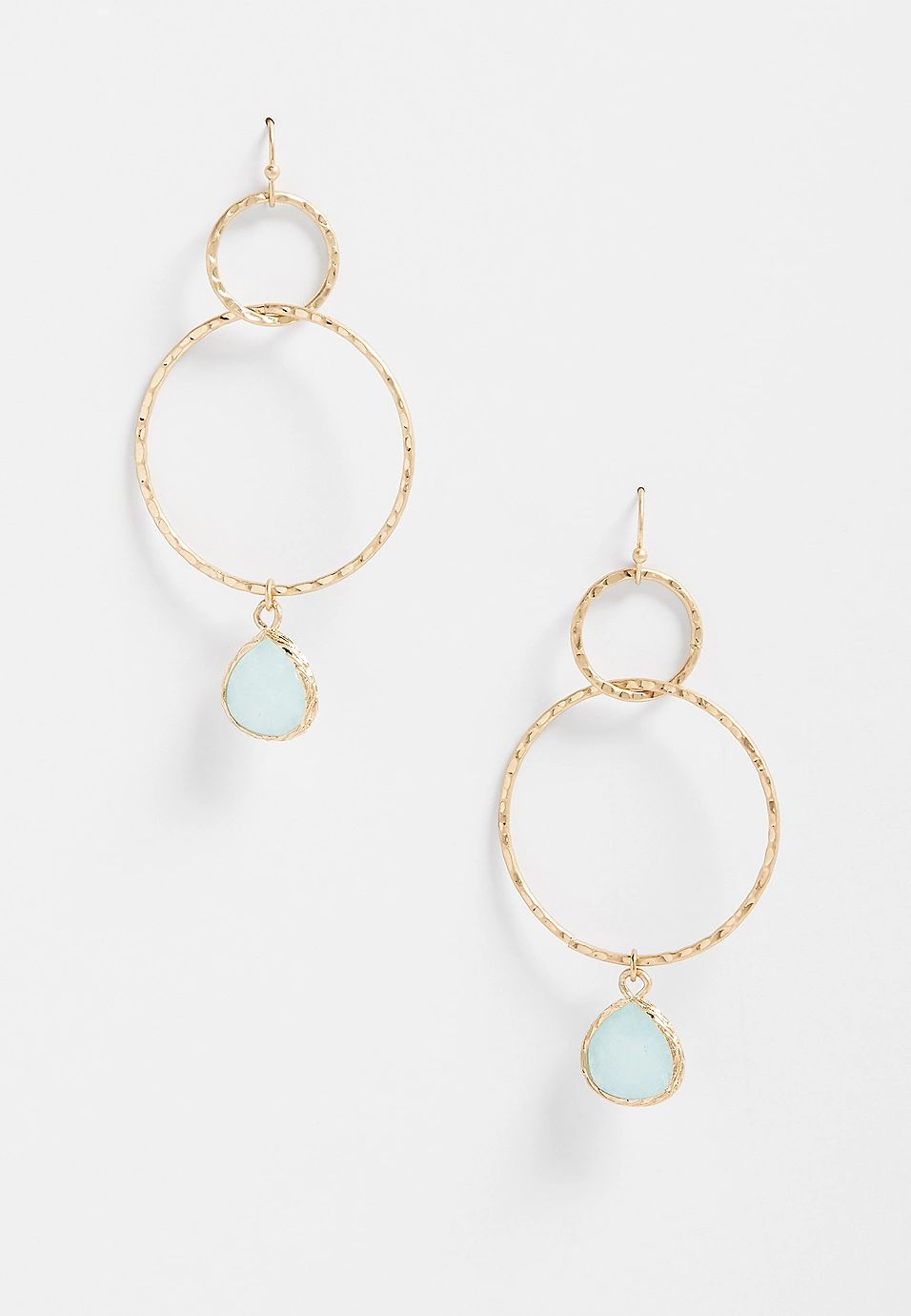 Green Stone Hammered Gold Hoop Earrings | Maurices