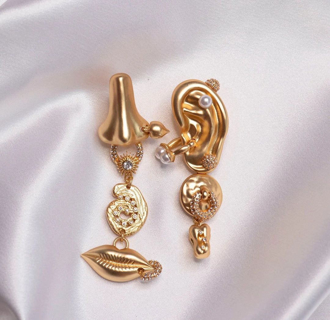 Vintage Gold Tone Anatomy Face Earrings Bijoux Earrings Lips Ears Mouth Face Jewelry Drop Earring... | Etsy (US)