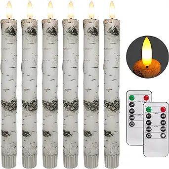 5plots Birch Look flameless Taper Candles with 2 Remotes and Timer, Battery Operated Taper Candle... | Amazon (US)