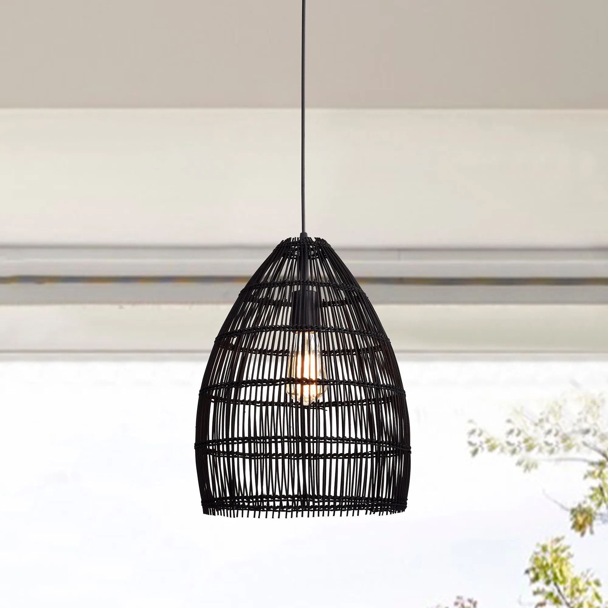 Naira Black 1-Light Rattan Cage Basket Pendant Light | Bed Bath & Beyond