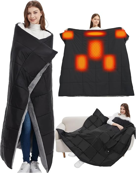 Large Heated Blanket Battery Powered, 62x55in Portable Cordless Blanket | Amazon (US)
