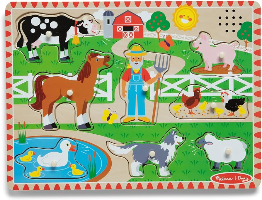 Melissa & Doug Old MacDonald's Farm Song Puzzle – 8-Piece Wooden Peg Puzzle with Light-Activate... | Amazon (US)