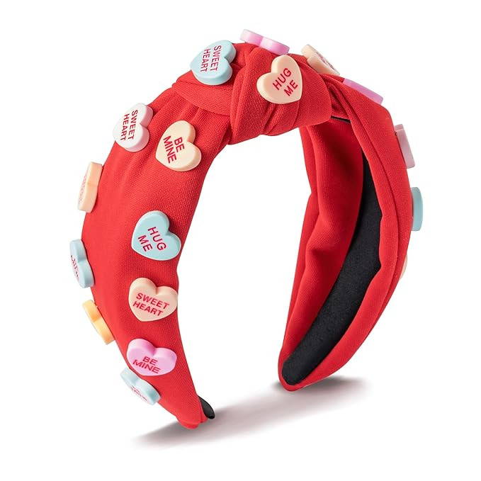 PANTIDE Valentine's Day Conversation Heart Knotted Headband - Love Candy Embellished Headband Non... | Amazon (US)