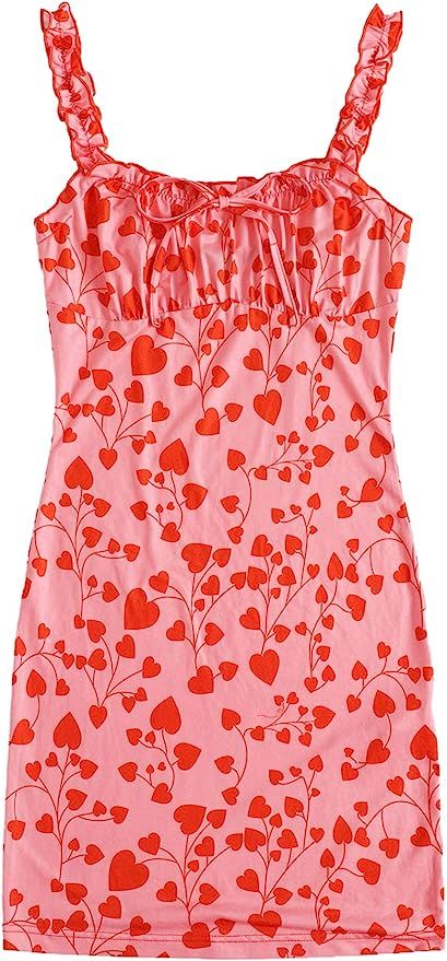 SOLY HUX Women's Floral Print Frill Sleeveless Tie Front Ruched Bodycon Short Dress | Amazon (US)