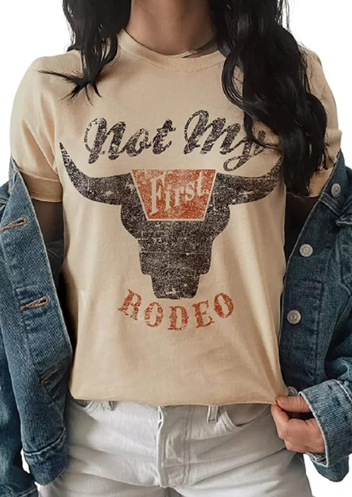 Wild Soul T-Shirt Women Vintage Western Bleached Tee Tops Boho Cow Skull Rodeo Shirt Western Cowg... | Amazon (US)