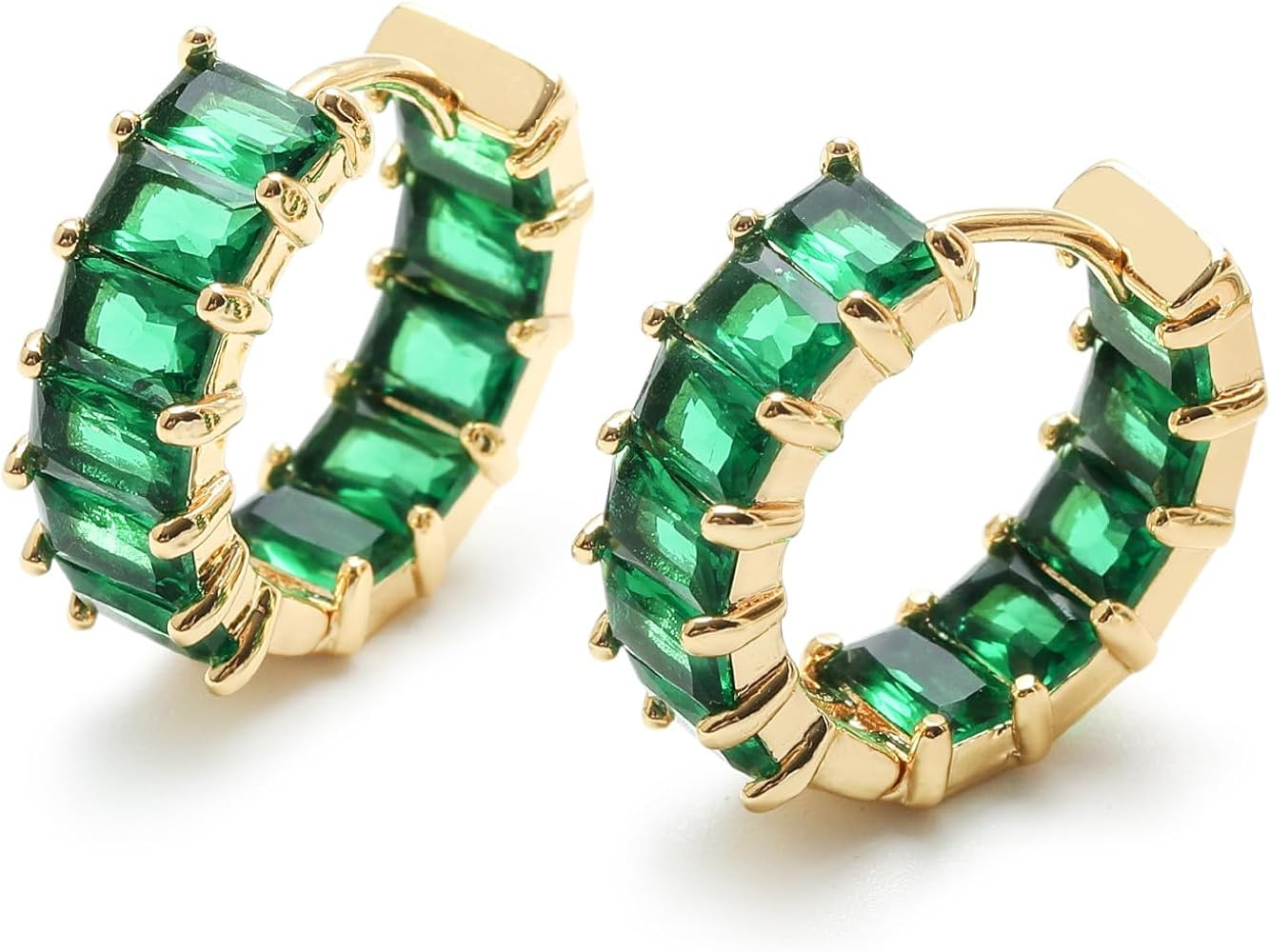 Mesovor Gold Cubic Zirconia Hoop Earrings for Women Trendy, 18K Gold Plated Huggie Hoops Earrings... | Amazon (US)