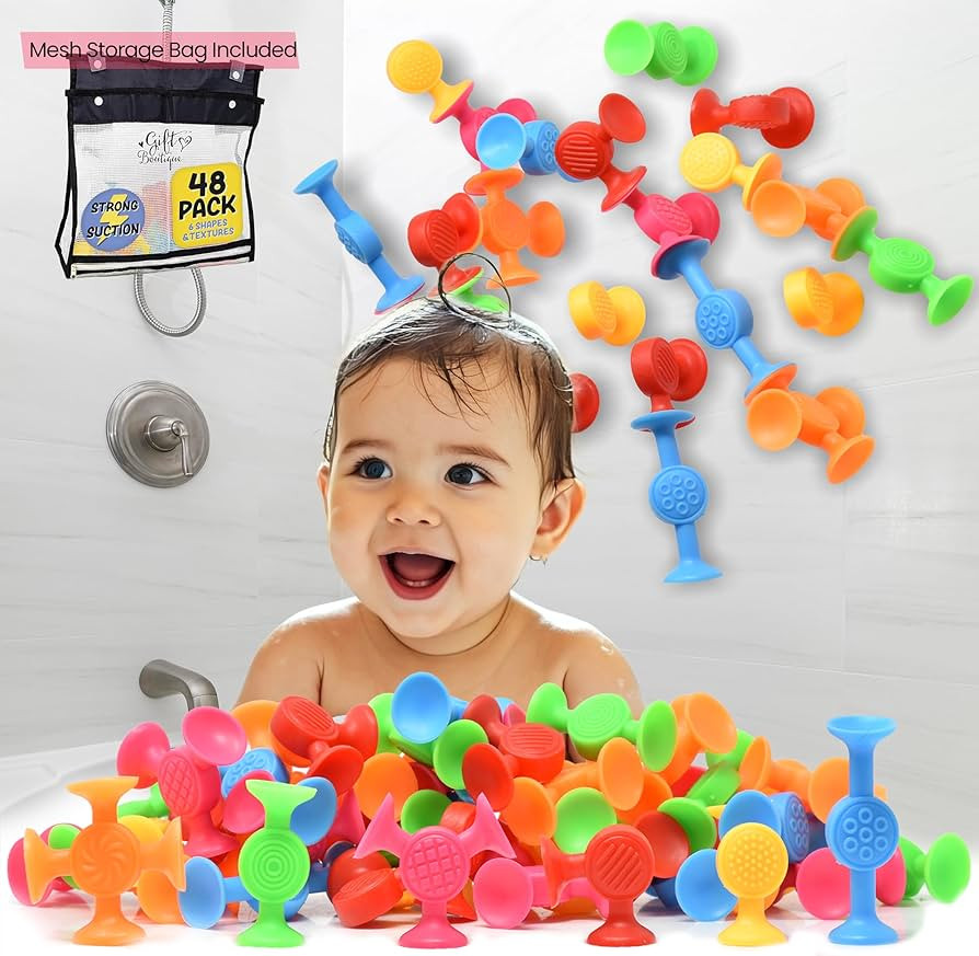 48 Pack Toddler Suction Cup Bath Toys for Kids Ages 1-3, Sensory Bath Toys for High Chair Car Win... | Amazon (US)