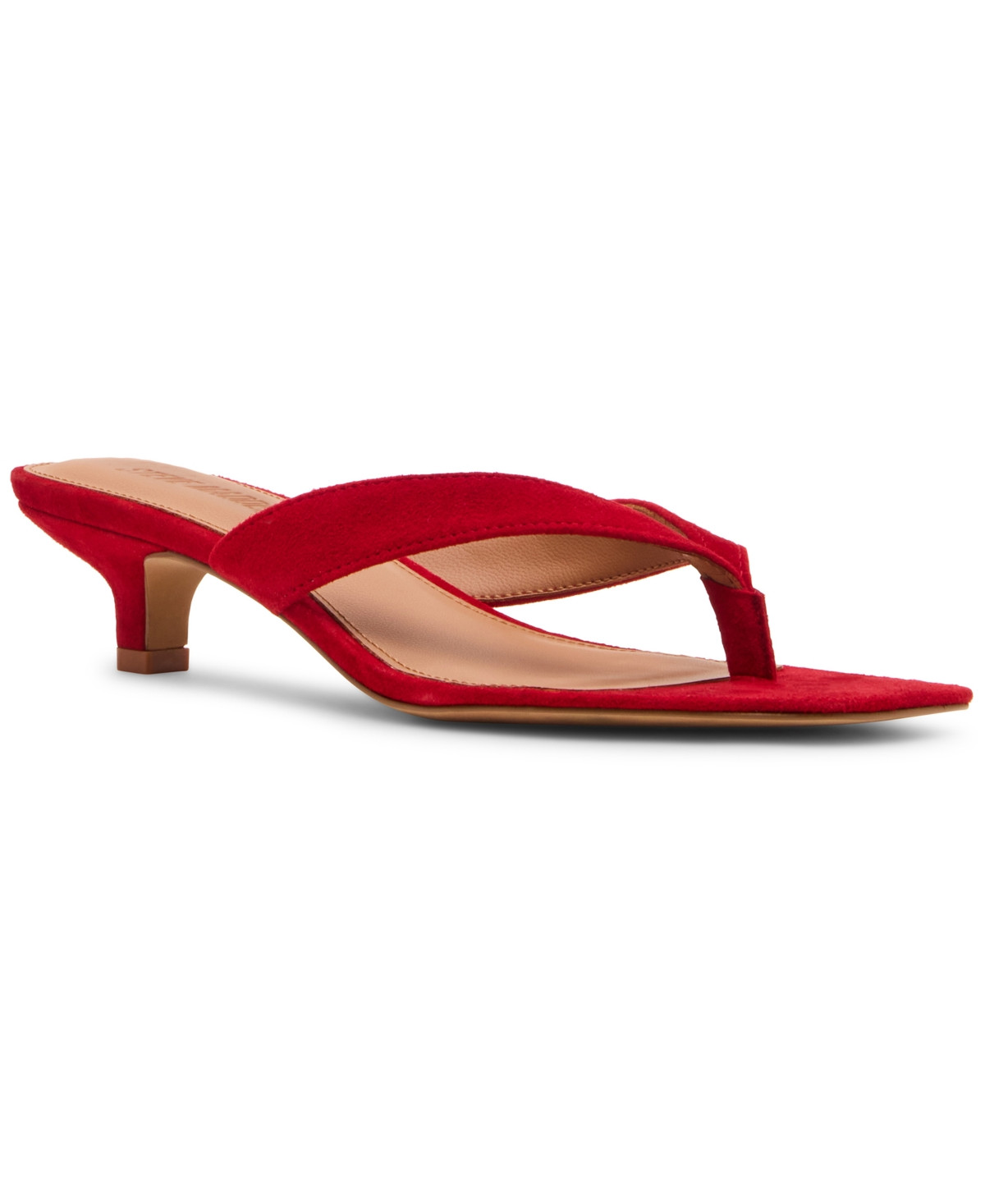 Steve Madden Tracie Kitten-Heel Thong Sandals - Red Suede | Macy's