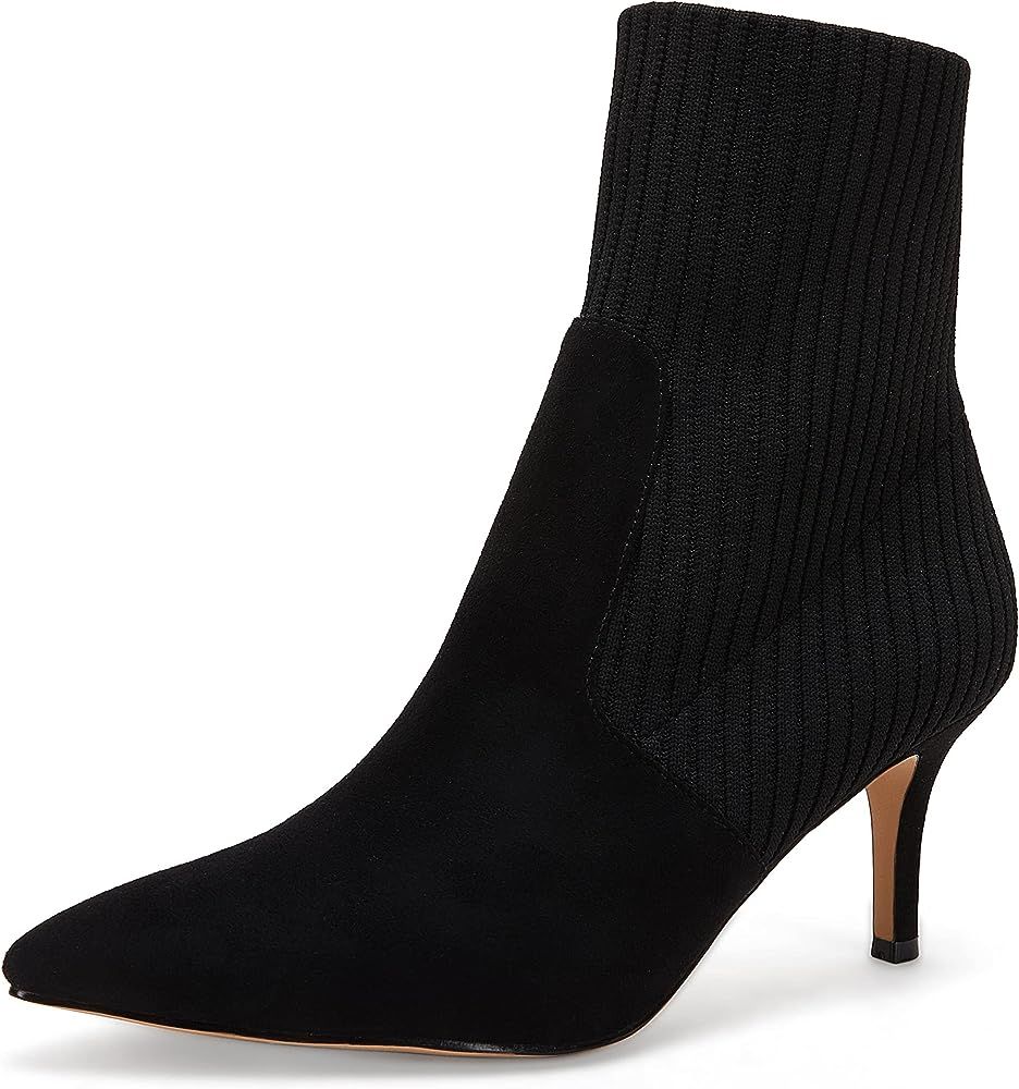 Coutgo Women's Pointed Toe Ankle Boots Stiletto Kitten Heel Knit Faux Suede Winter Sock Booties | Amazon (US)