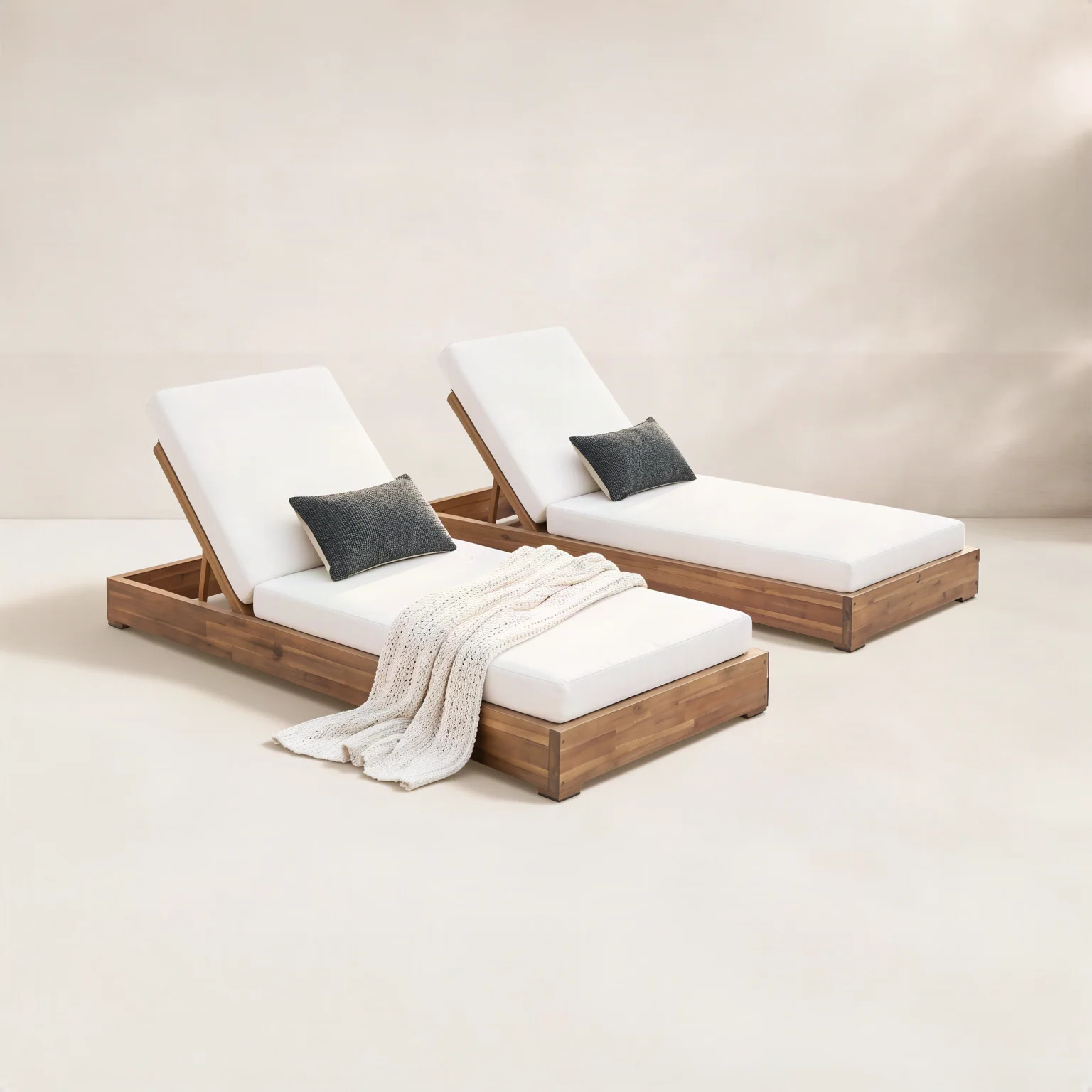 Leite 79" Long Reclining Acacia Chaise Lounge Set with Cushions | Wayfair North America