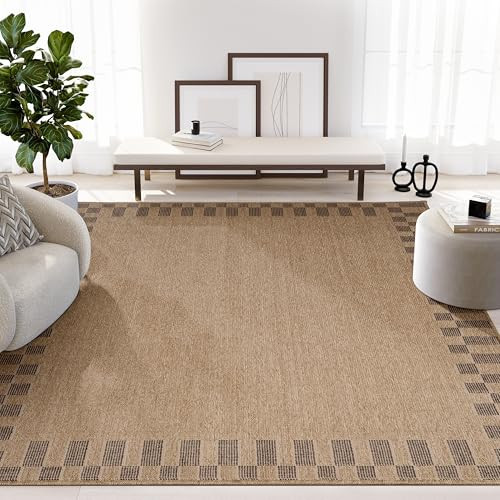 Abani Area Rug 8' x 10' - Indoor- Sage Collection - Beige Border Check Pattern - Non-Shedding - Easy to Clean, Durable for Living Rooms, Patios, Dining | Amazon (US)
