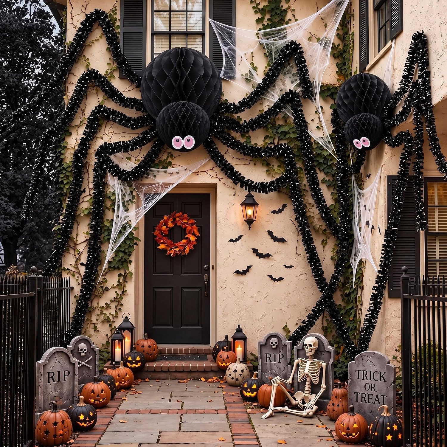 Thiccywoov 2 Pcs Halloween Hanging Gaint Spider Outdoor Decorations | Amazon (US)