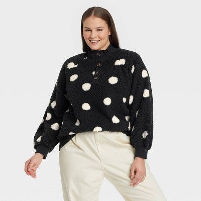Women's Henley Neck Pullover Sweater - Who What Wear™ Black Polka Dots | Target