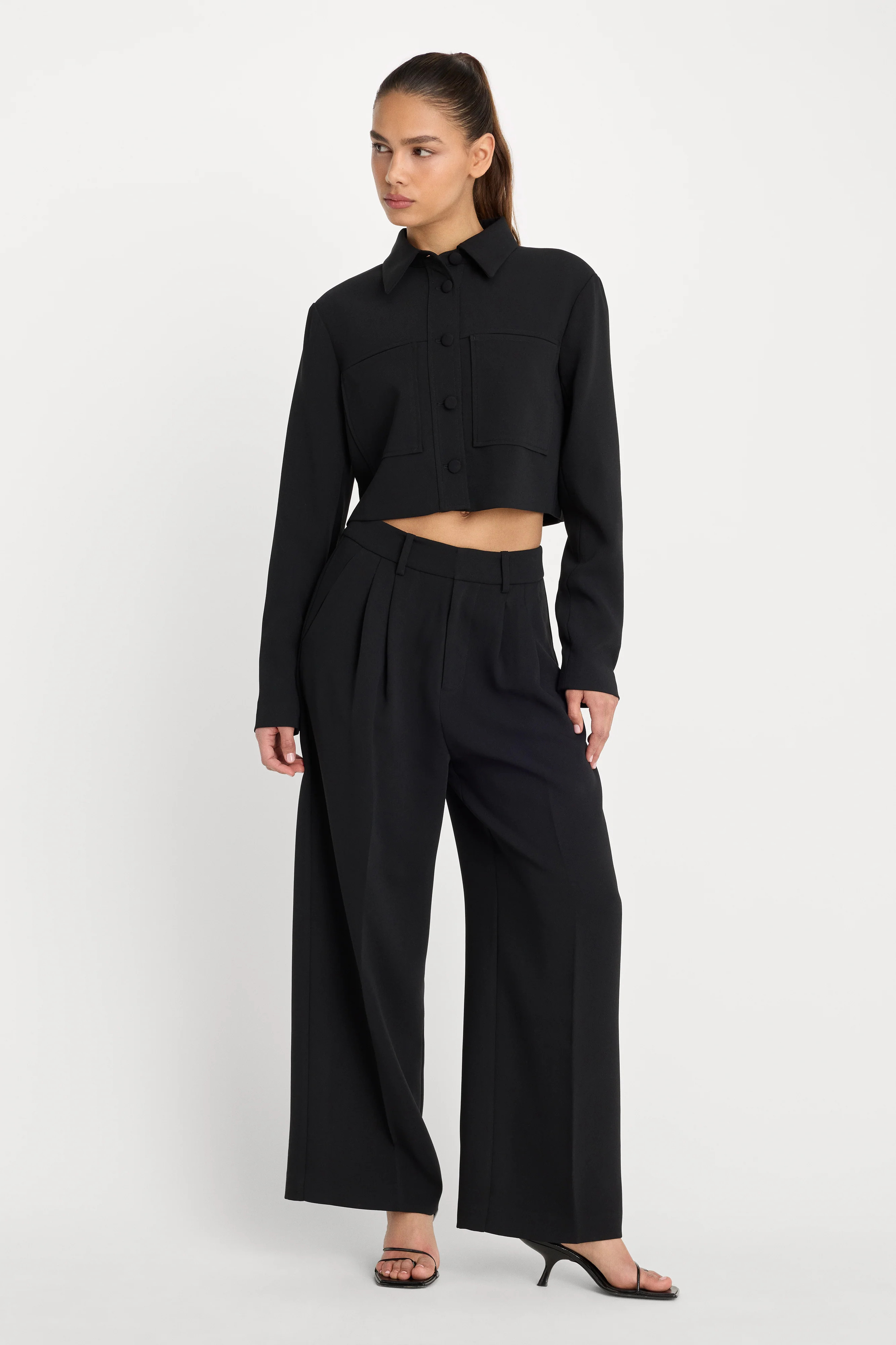 LUXE SUITING HIGH-RISE CROPPED WIDE LEG TROUSER | BLACK001 - GOOD AMERICAN | Good American