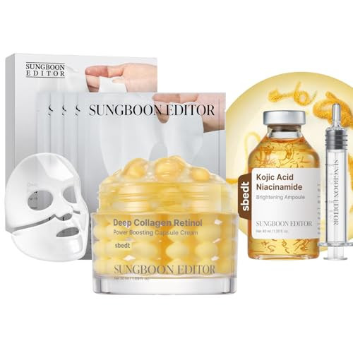 SUNGBOON EDITOR Kojic Acid Niacinamide Brightening Ampoule | Deep Collagen Retinol Capsule Cream | Deep Collagen Overnight Mask | Gifts for women | Amazon (US)