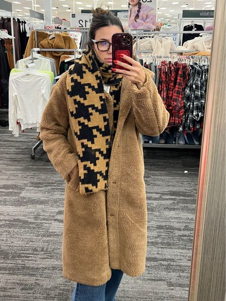 The temps have dropped and I’m living in all things cozy!  Love this warm long brown fuzzy sherpa jacket with this cute tan and black check scarf. 

Winter outfit; winter fashion; holiday outfit; fall fashion; gap; teddy jacket; gift for her; gap sale; long coat; fuzzy coat; target fashion; Christine Andrew 

#LTKstyletip #LTKHoliday #LTKfindsunder50