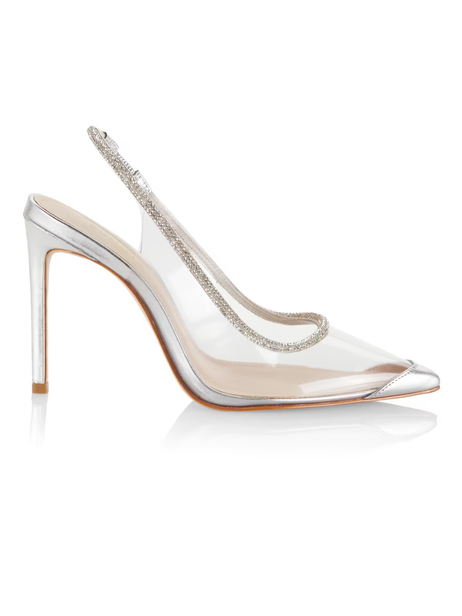 Schutz Audrey Crystal-Embellished Metallic Leather & PVC Pump | Saks Fifth Avenue