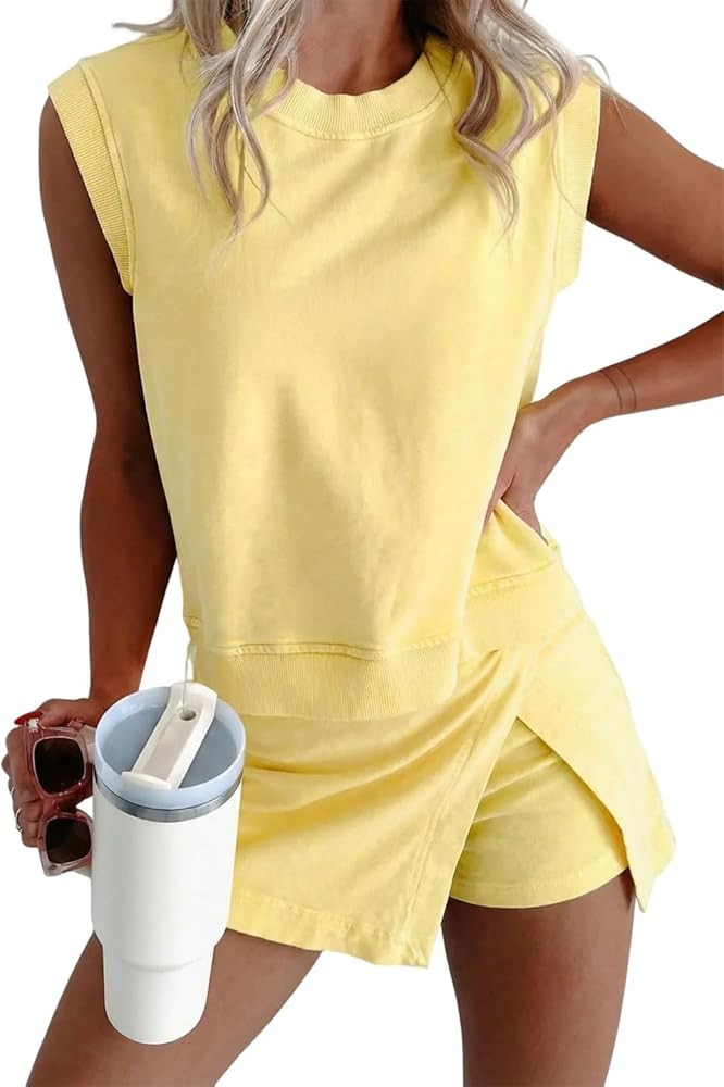Women 2 Piece Summer Sets Casual Sleeveless Lounge Clothing Set | Amazon (US)