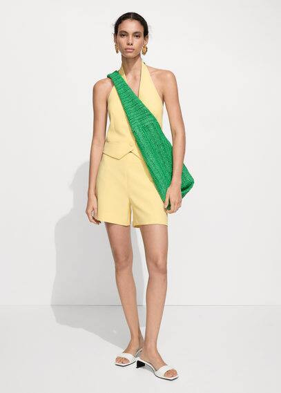 MANGO - Straight mid-rise shorts pastel yellow - S - Women | MANGO (US)