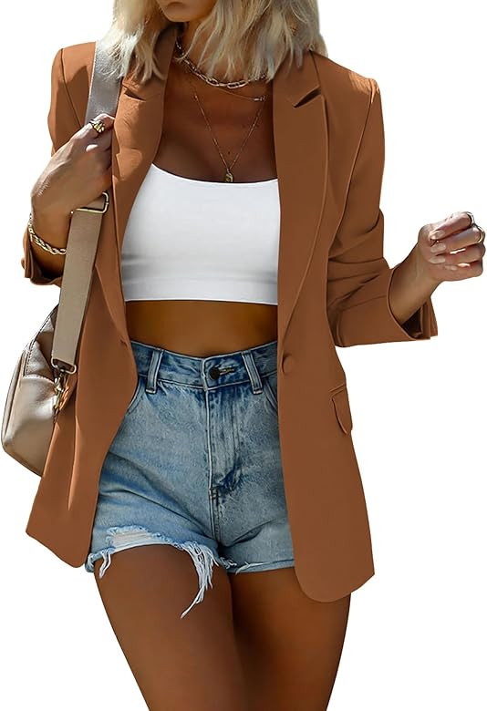 KIRUNDO Womens Blazer 2024 Fall Bussiness Casual Long Sleeve Button Open Front Suit Jackets Work ... | Amazon (US)