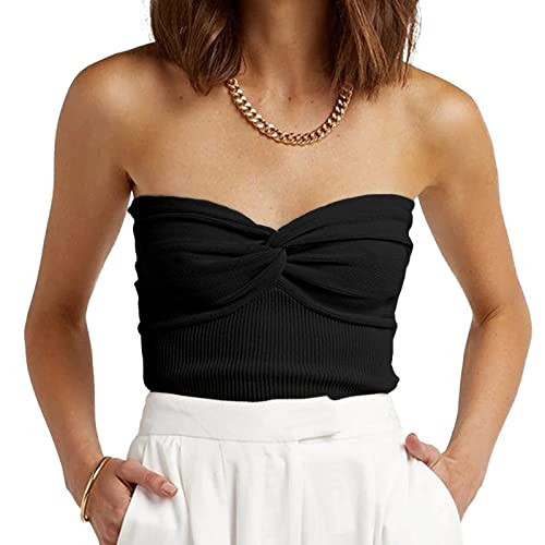 EFAN Womens Tube Tops Summer Outfits Cute Crop Tops 2026 Beach Vacation Spring Fashion Y2K Strapless Sleeveless Clothes Black XL | Amazon (US)