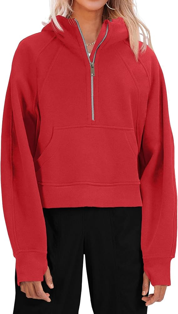 Womens Hooded Pullover Sweatshirts Half Zipper Crop Hoodie Fleece Lined Collar Zip Up Hoodies Cro... | Amazon (US)