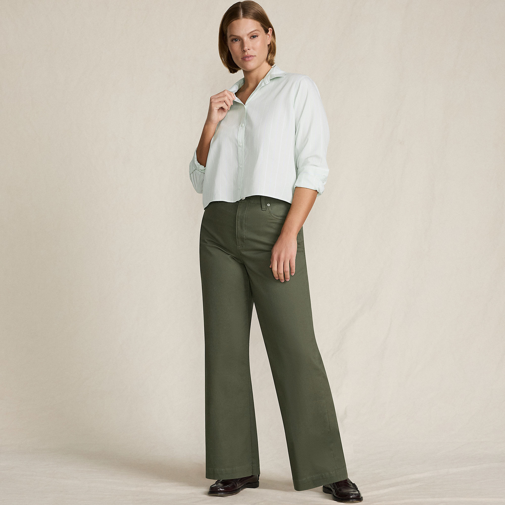 Women's Plus Size High Rise 5 Pocket Wide Leg Chino Pants | Lands' End (US)
