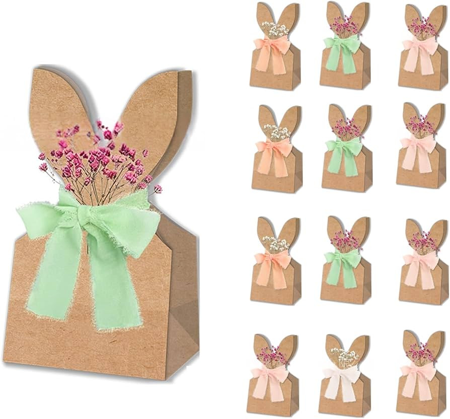 Bow Goodie Bags for Egg Hunts, Rustic Paper Holiday Treat Bags Rabbit Ears, DIY Bunny Gift Box wi... | Amazon (CA)