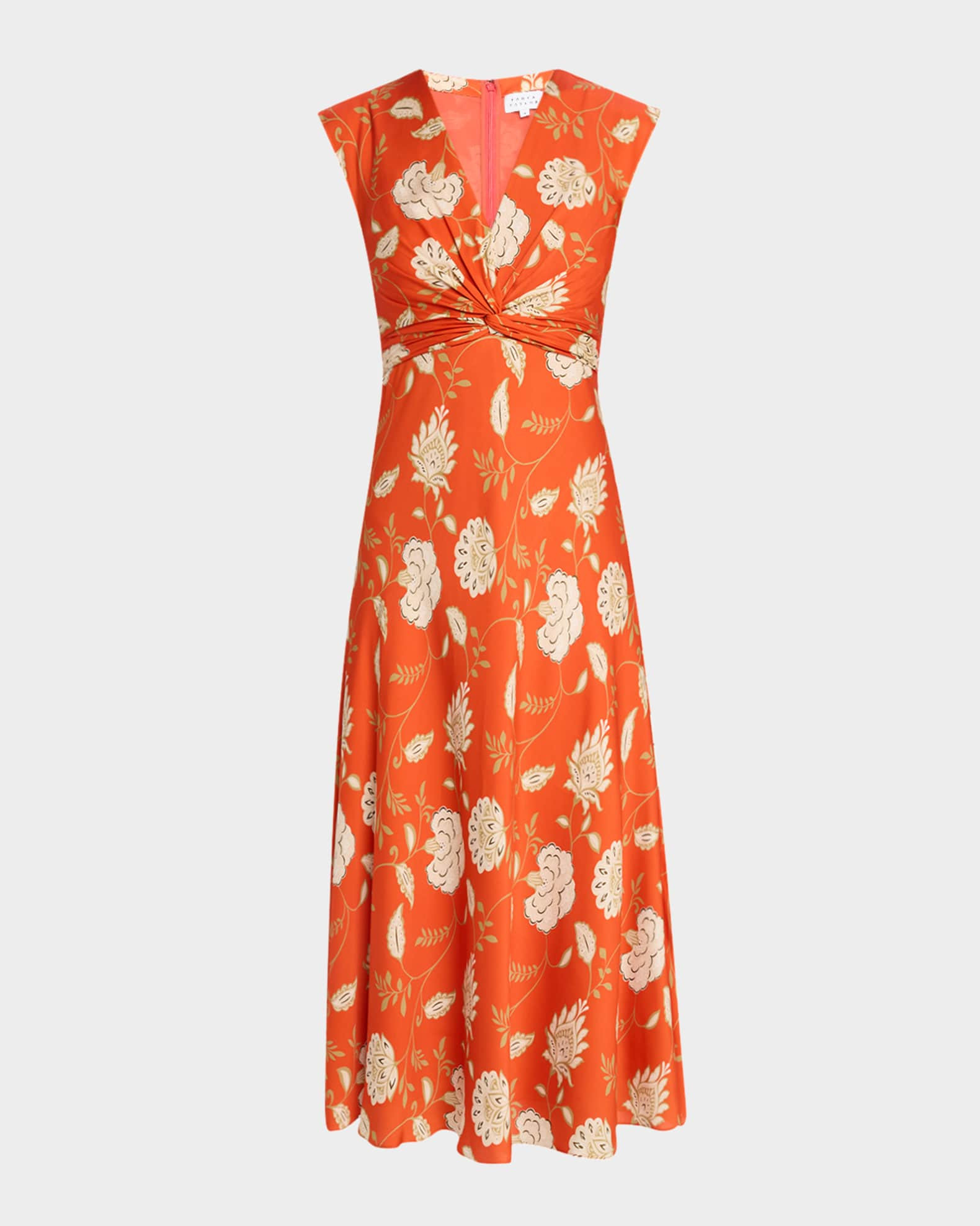 Julia Floral Sleeveless Twist Midi Dress | Neiman Marcus