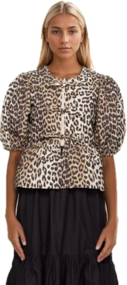 Leopard Print Tops for Women Puff Sleeve Top Summer Shirts Y2k Tie Front Cardigan Blouse Babydoll... | Amazon (US)