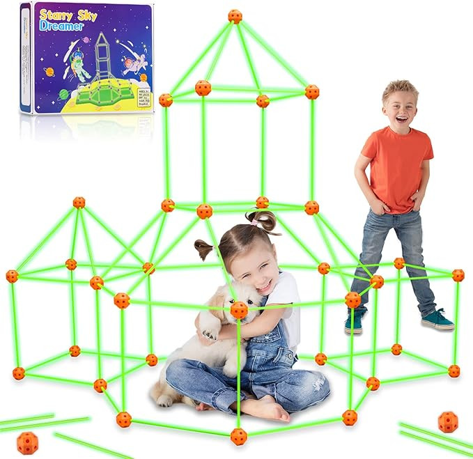 Fort Building Kit for Kids - 100 Pcs Glow in The Dark Creative STEM Building Toys, Fun Fort Indoo... | Amazon (US)
