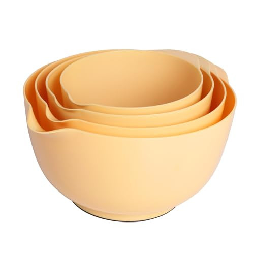 BoxedHome Nesting Plastic Mixing Bowl Set, 4 Piece Mixing Bowl Set with Pour Spouts, Size 1.7, 2.5, 3.5 and 4.5qt, for Prepping, Mixing, Baking, Cooking, Maize | Amazon (US)