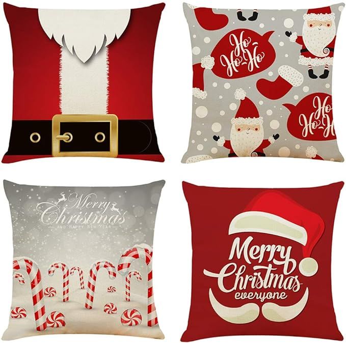 Ogrmar 4PCS 18"x18" Throw Pillow Covers Christmas Decorative Couch Pillow Cases Cotton Linen Pill... | Amazon (US)